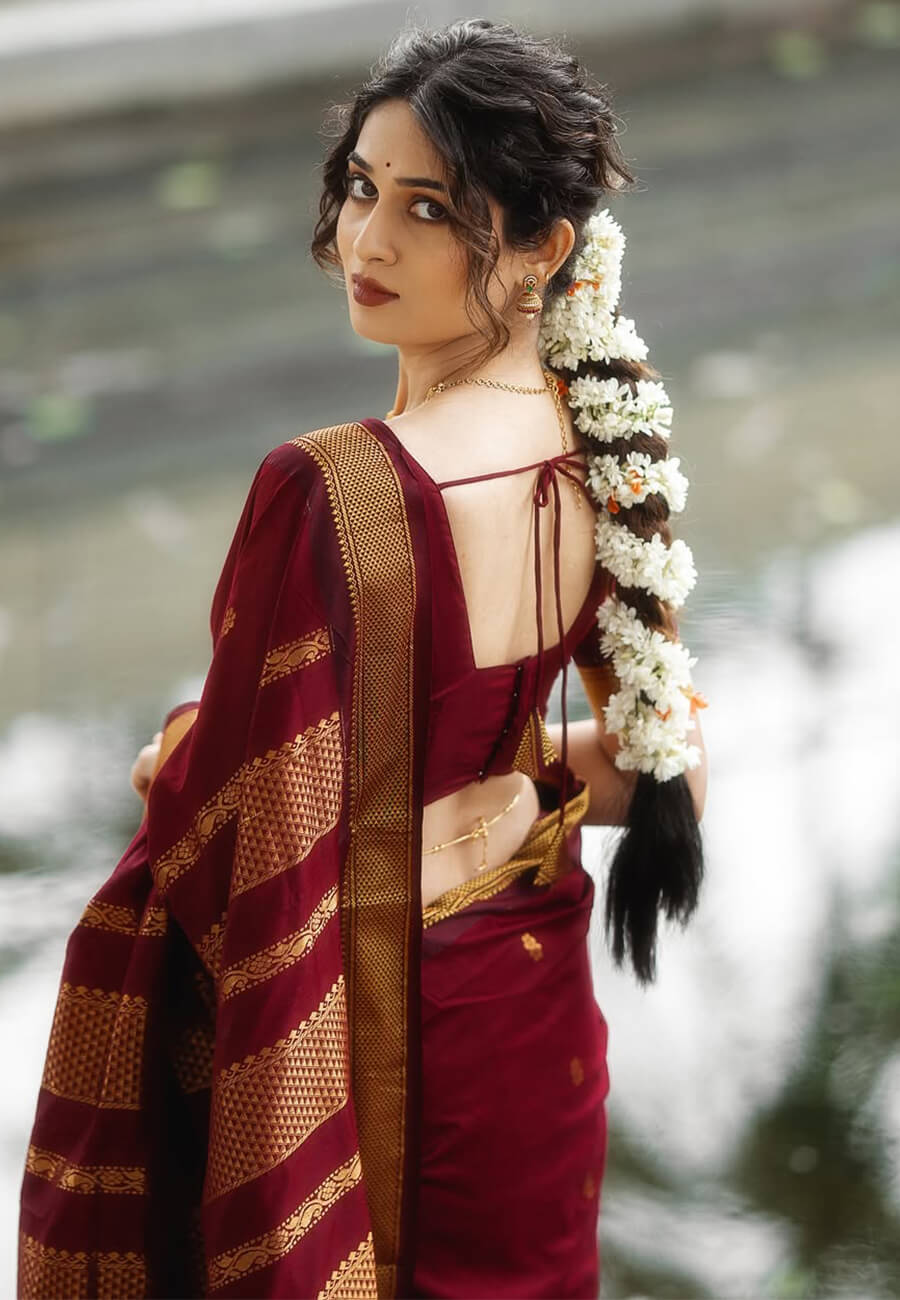 Designer Anarkali Style Saree - Red